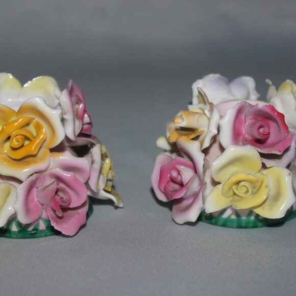 Roses Candle Holders | Japanese Ceramics | Tapered Candle Floral Bouquet Holder - Picture 5 of 12